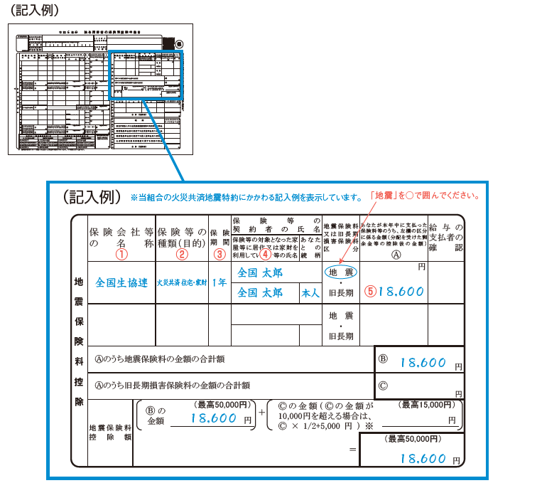 給与所得者の保険料控除証明書 記入例